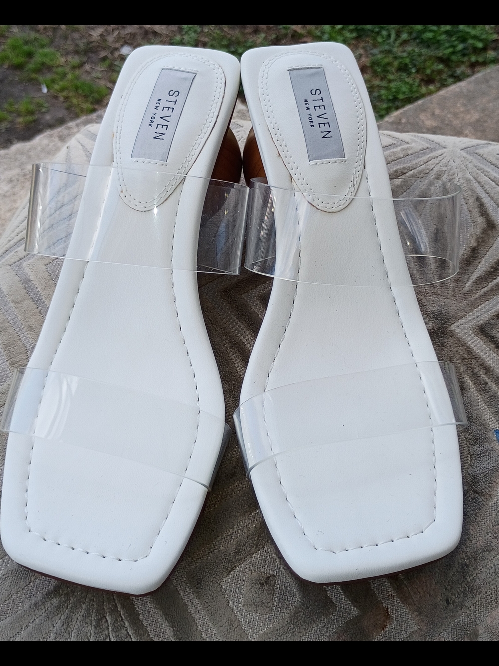 Steven White Clear-Strap Women's Slide Sandals